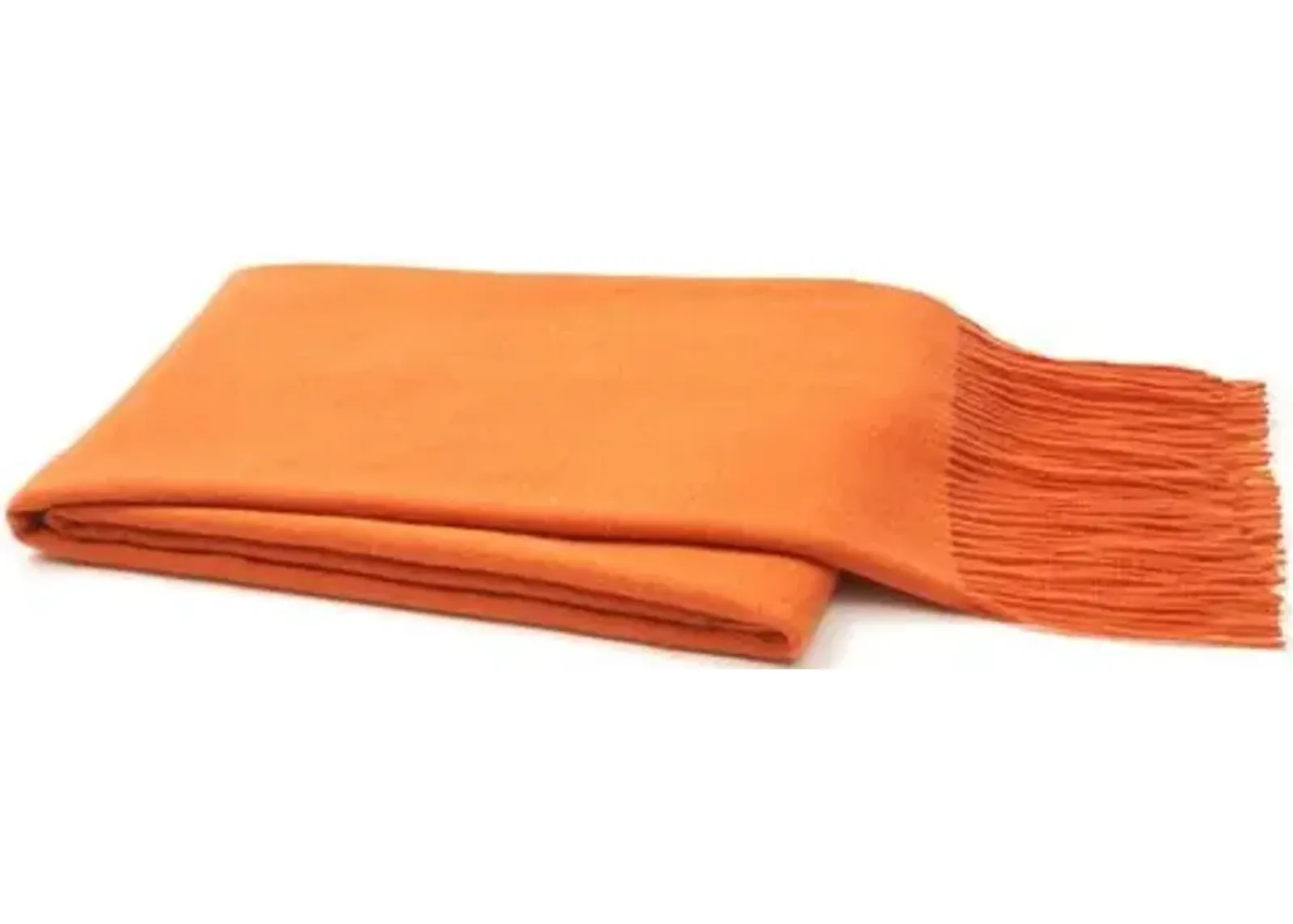 Solid Cashmere Throw - Orange - Lightweight, Soft, Warm, Fringed