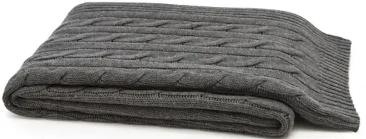 Cable Knit Cashmere-Blend Throw - Gray