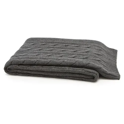 Cable Knit Cashmere-Blend Throw - Gray