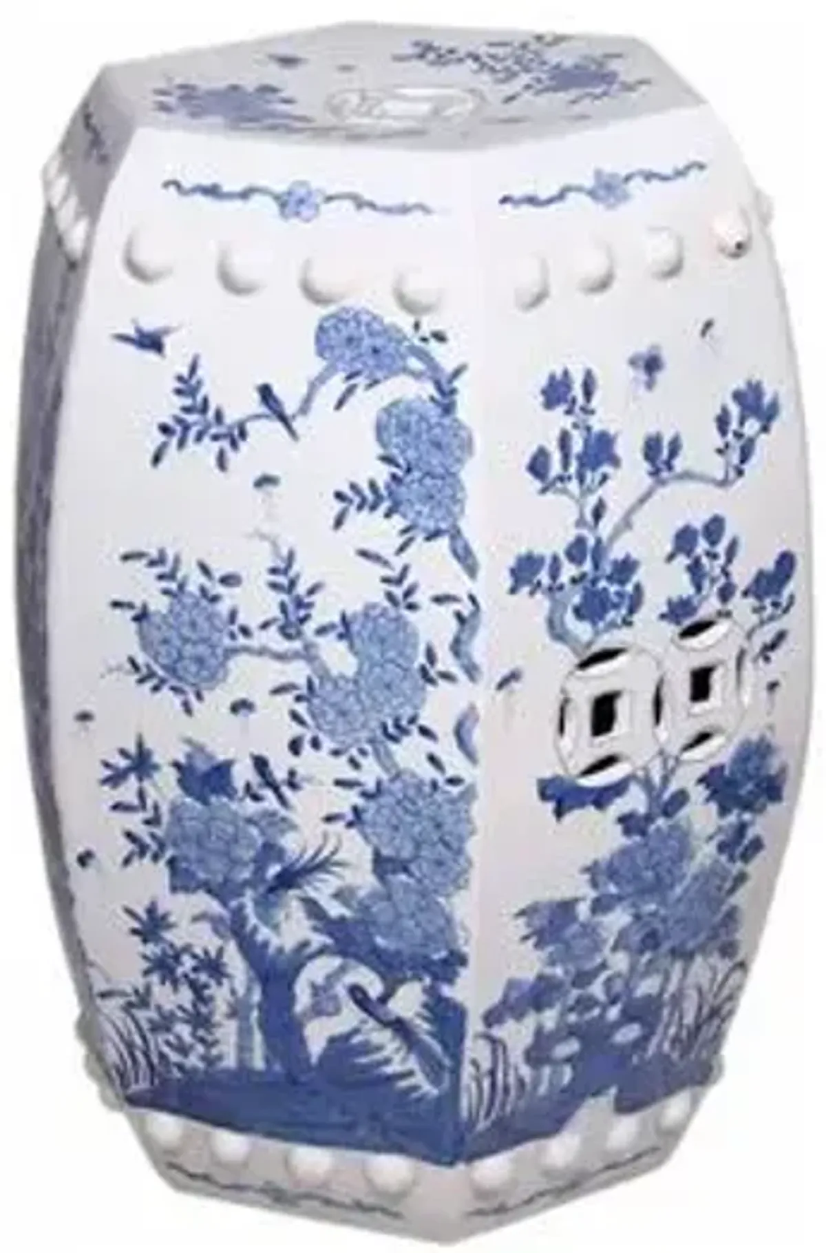 Floral Garden Stool - Blue/White