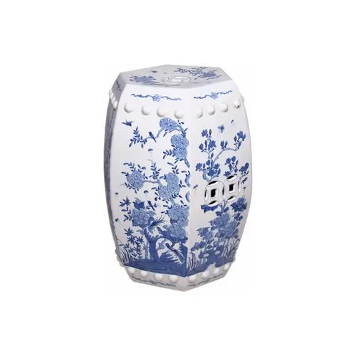 Floral Garden Stool - Blue/White