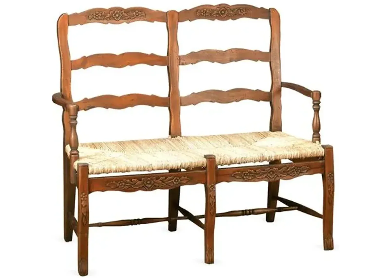 Catherine 2-Seater Bench - Walnut/Jute - Handcrafted - Brown