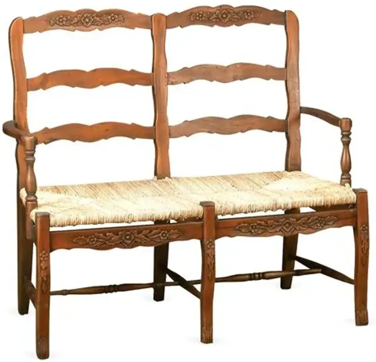 Catherine 2-Seater Bench - Walnut/Jute - Handcrafted - Brown