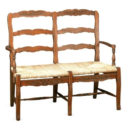 Catherine 2-Seater Bench - Walnut/Jute - Handcrafted - Brown