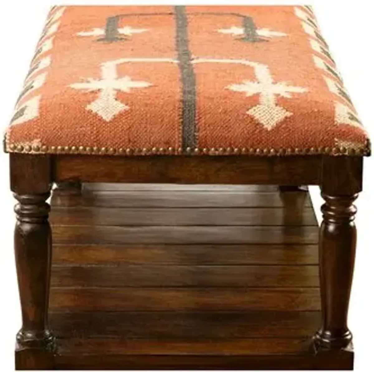 Gideon Cotton Kilim Bench - Pecan - Handcrafted - Orange