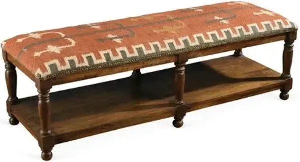Gideon Cotton Kilim Bench - Pecan - Handcrafted - Orange