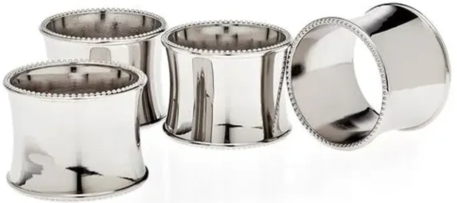 Set of 4 Silver-Plated Beaded Napkin Rings - Gray