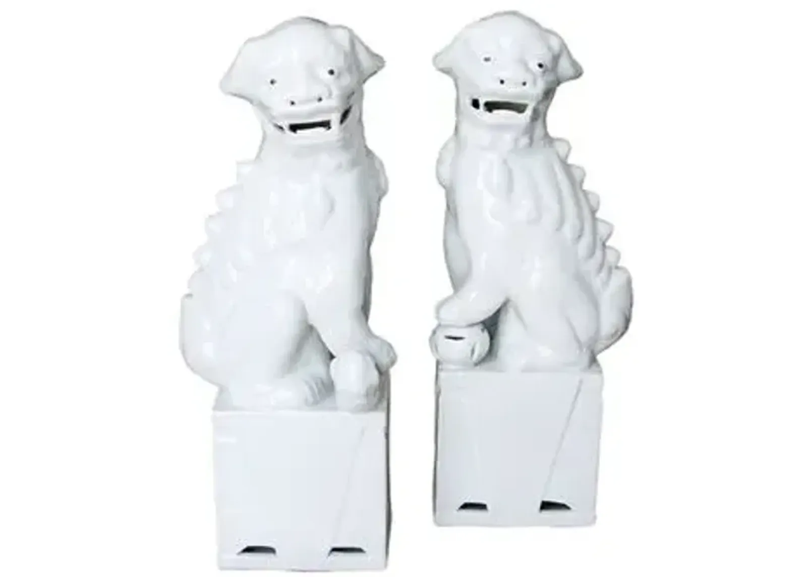 Large White Sitting Foo Dogs - Set of 2 - Handcrafted