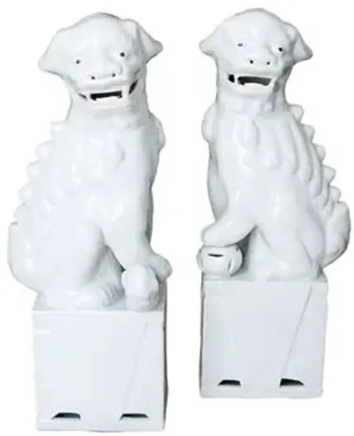 Large White Sitting Foo Dogs - Set of 2 - Handcrafted