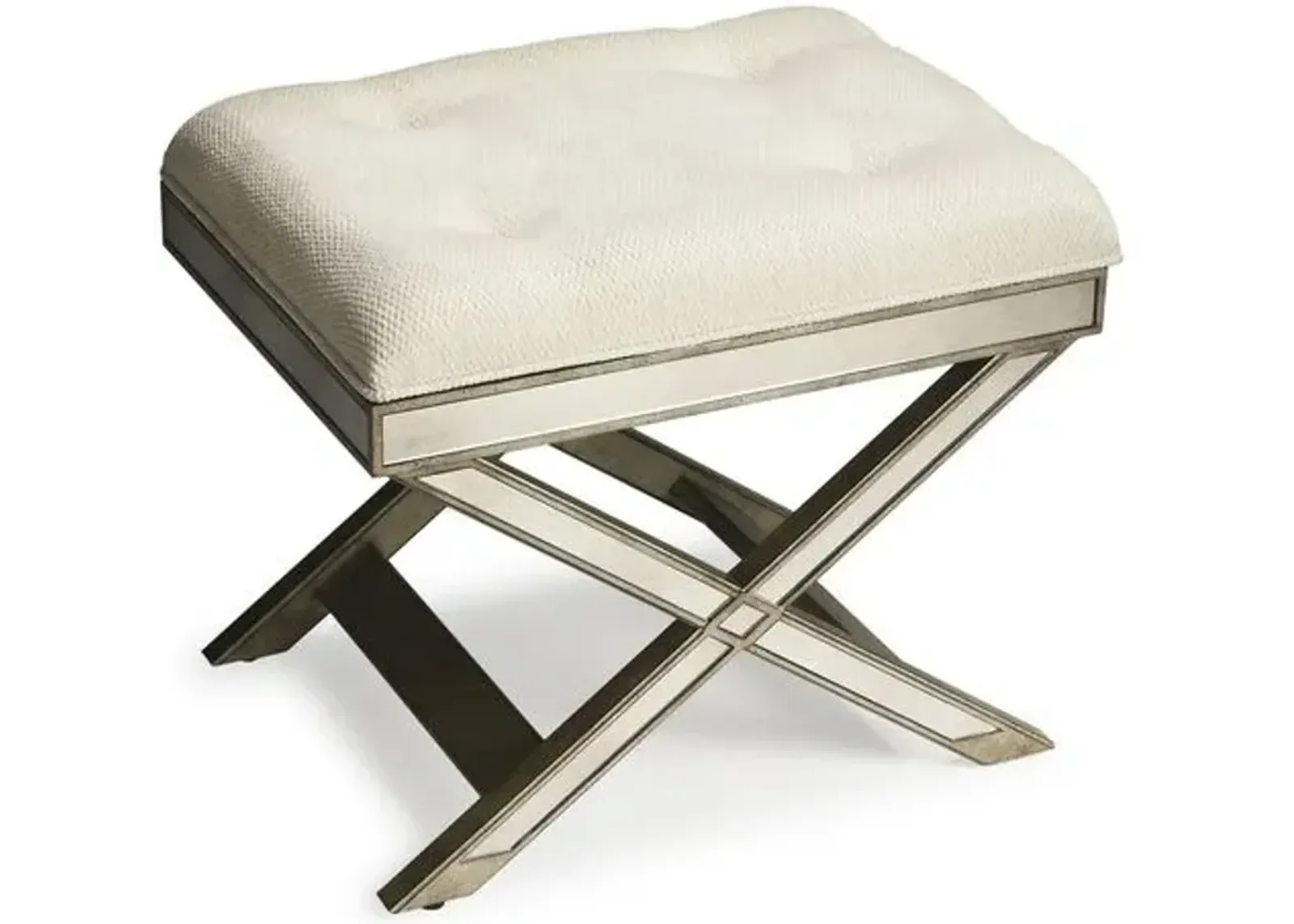 Graham Mirrored Ottoman - Silver - Handcrafted