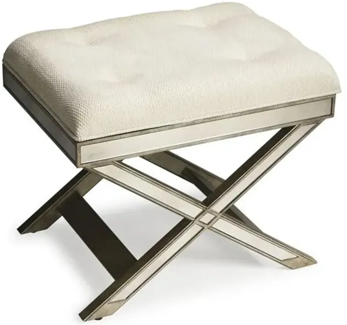 Graham Mirrored Ottoman - Silver - Handcrafted