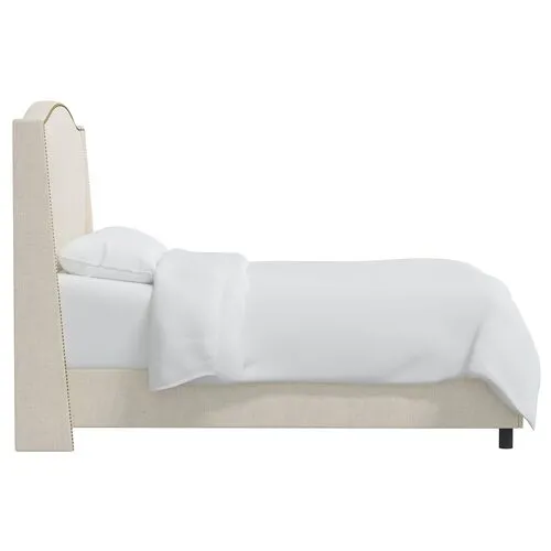 Cole Wingback Bed - Linen - Beige, Comfortable, Durable