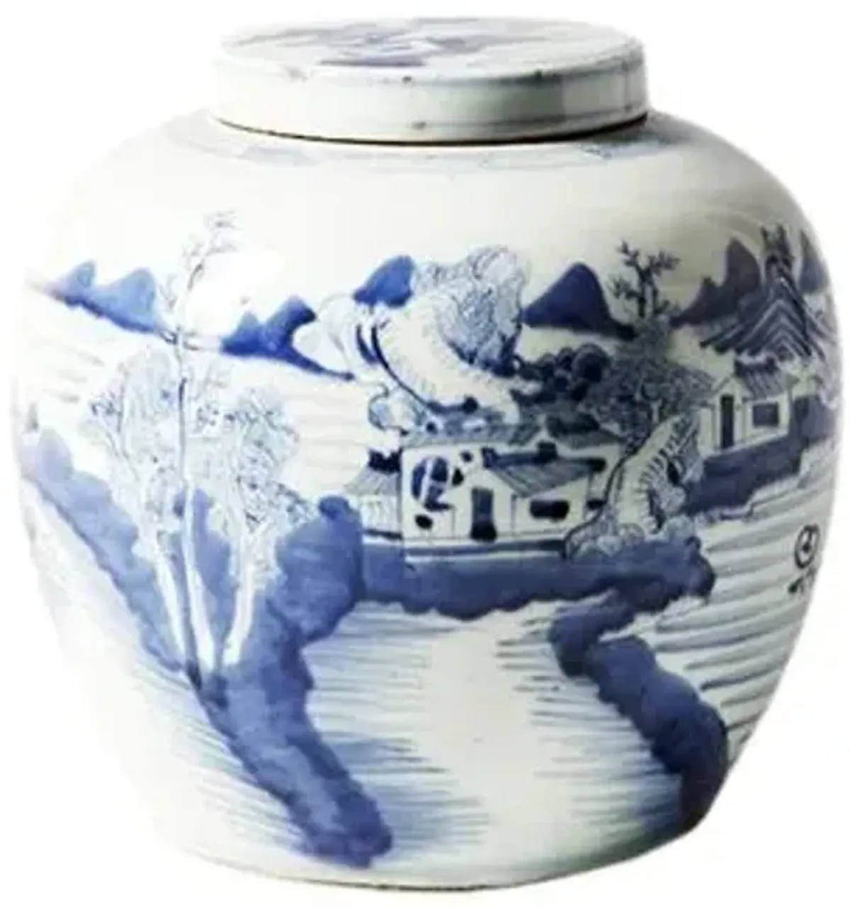 9" Landscape Jar - Blue/White