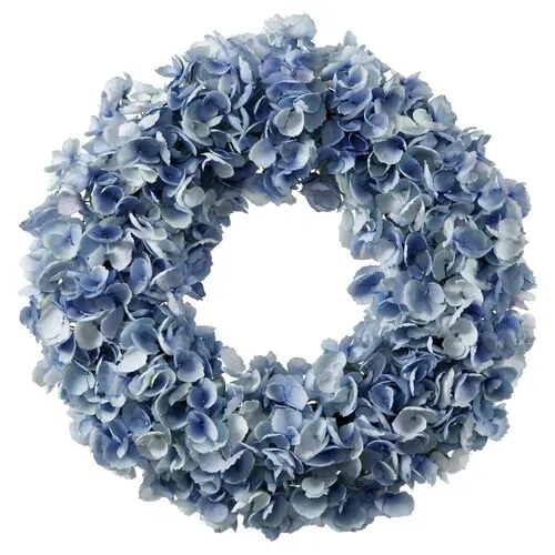 24" Hydrangea Wreath - Faux - Blue