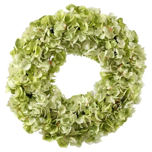 24" Hydrangea Wreath - Faux - Green
