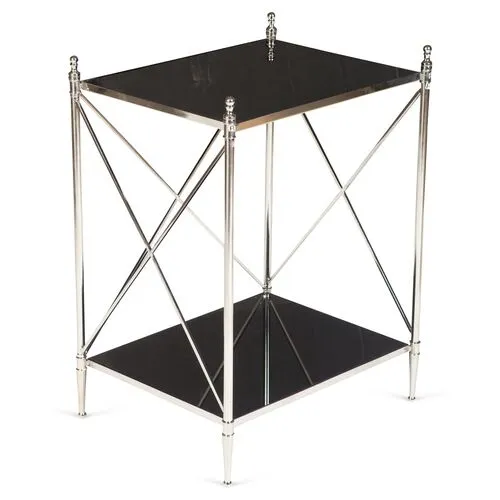 Powell Side Table - Nickel/Black Glass