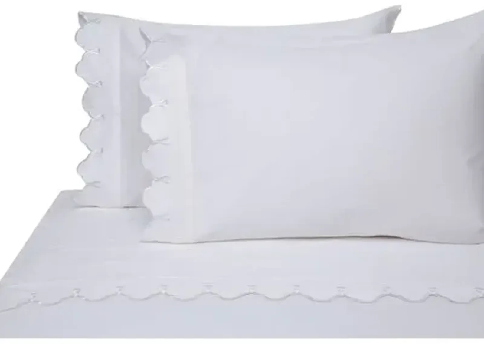 Scallop Sheet Set - White - Belle Epoque, 300 Thread Count, Egyptian Cotton Sateen, Soft and Luxurious