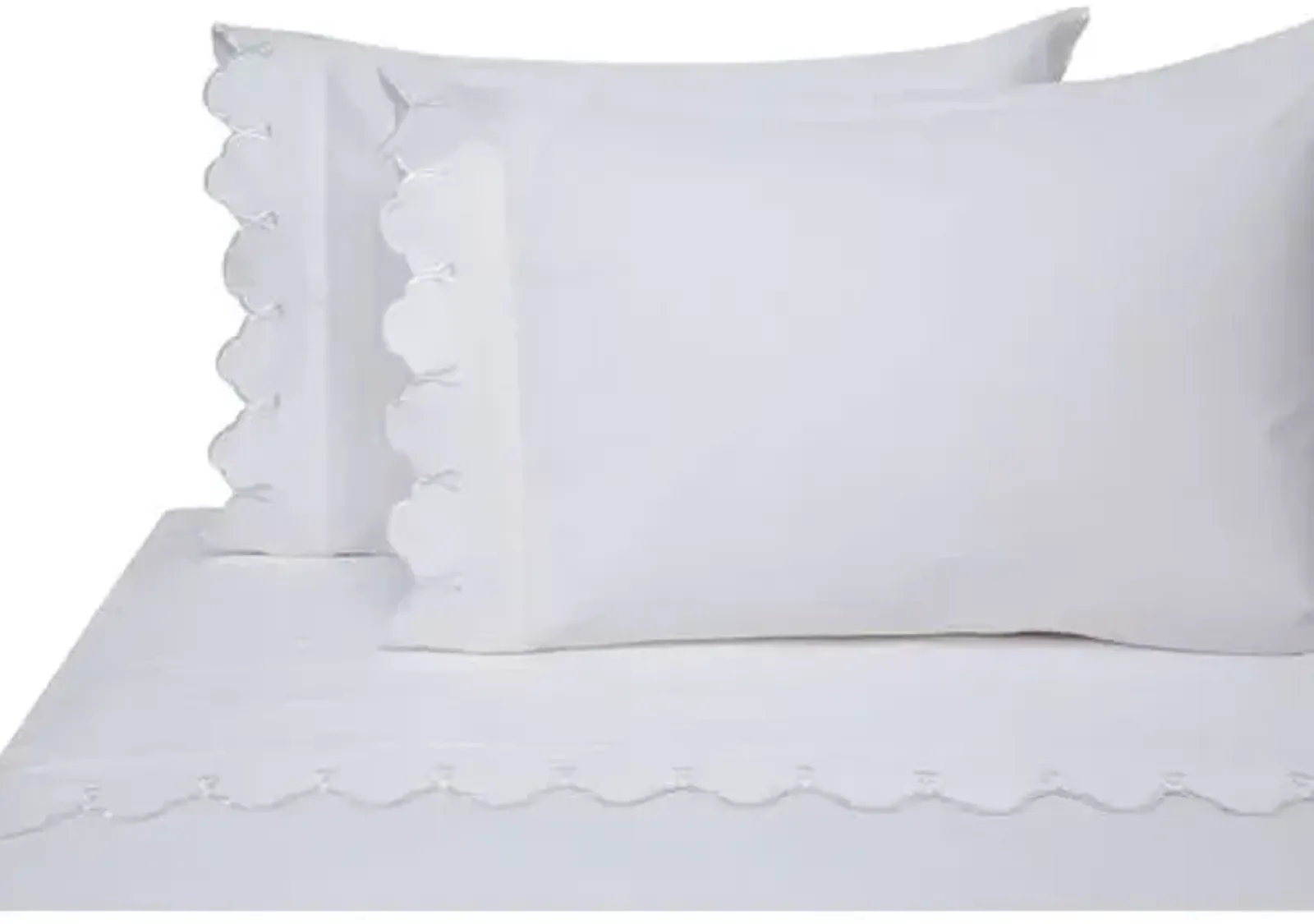 Scallop Sheet Set - White - Belle Epoque, 300 Thread Count, Egyptian Cotton Sateen, Soft and Luxurious