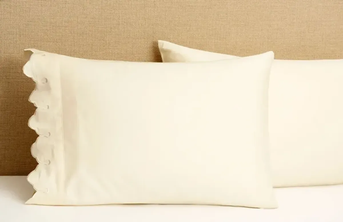 Set of 2 Standard Scallop Pillowcases - Ivory - Belle Epoque