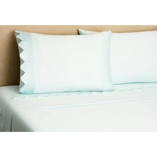 Scallop Sheet Set - Blue - Belle Epoque, 300 Thread Count, Egyptian Cotton Sateen, Soft and Luxurious