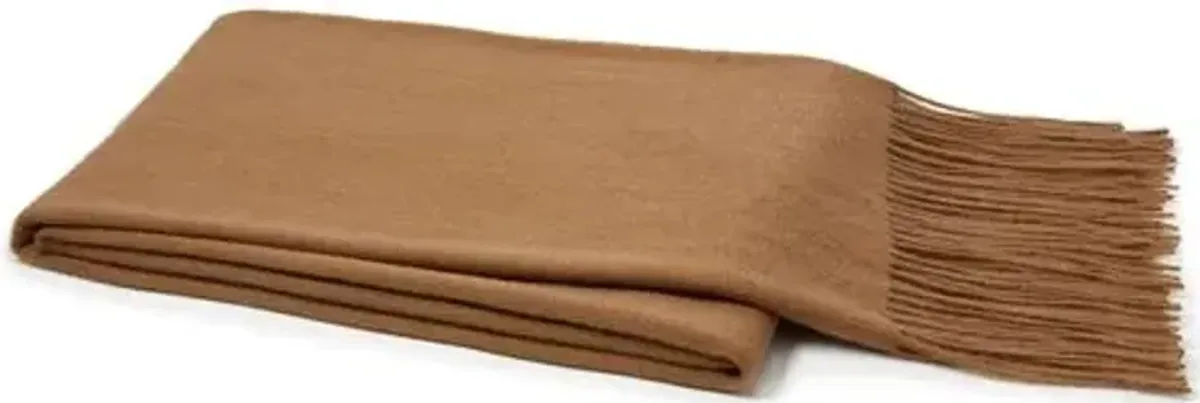 Cashmere-Blended Throw - Camel - Brown, Fringed