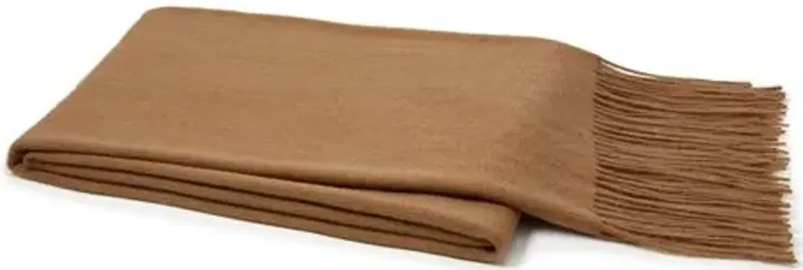 Cashmere-Blended Throw - Camel - Brown, Fringed