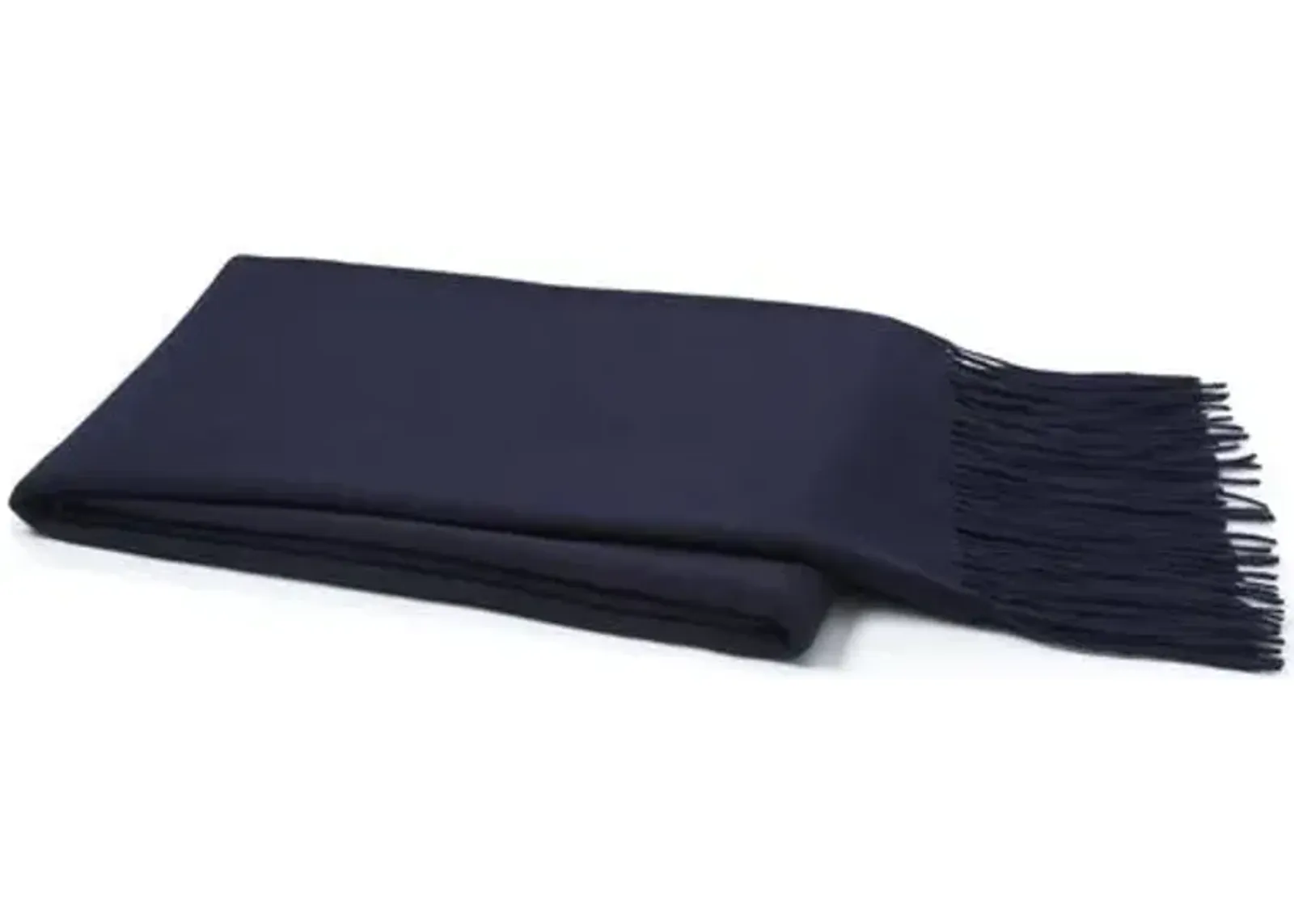 Lush Cashmere-Blended Throw - Navy - Brown, Fringed