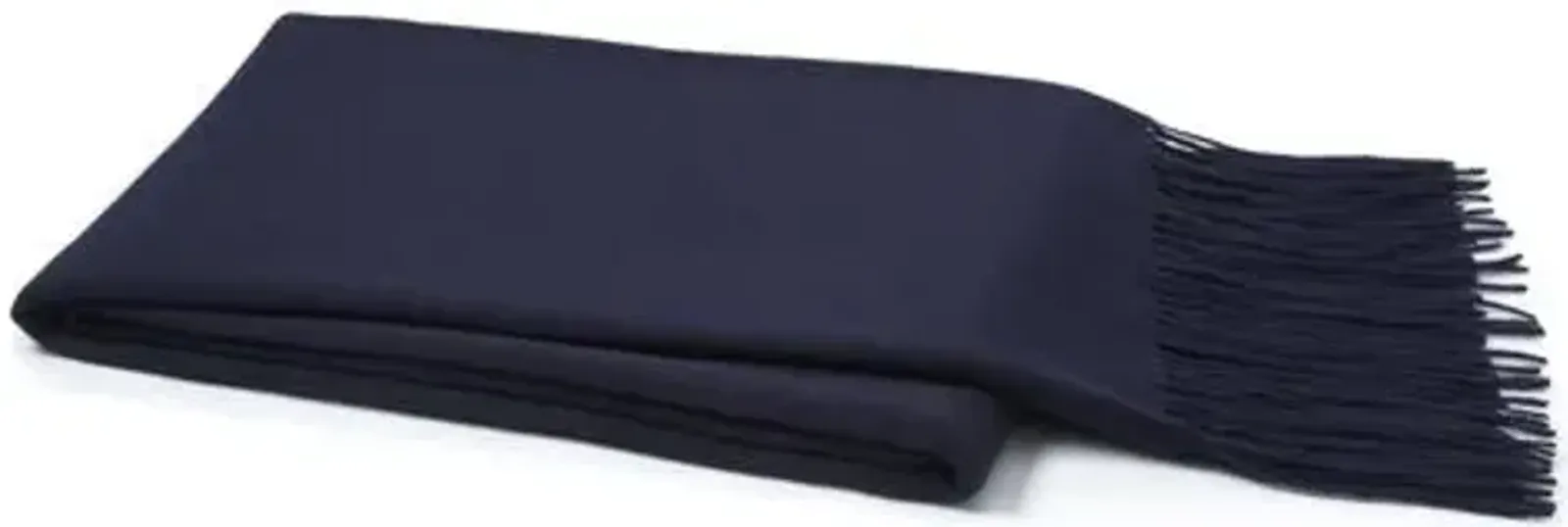 Lush Cashmere-Blended Throw - Navy - Brown, Fringed