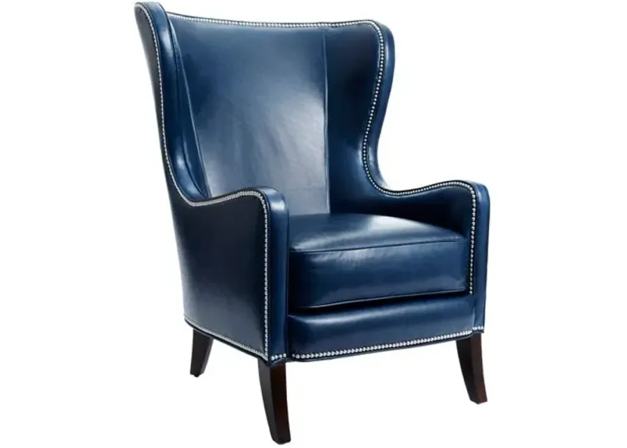 Dempsey Leather Wingback Chair - Navy - Massoud - Handcrafted in The USA - Blue - Comfortable, Stylish