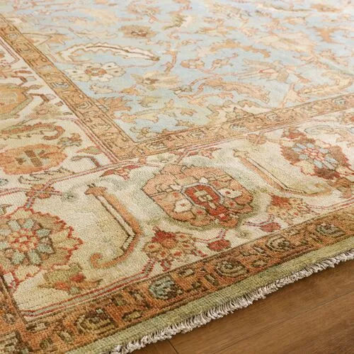 Antique Weave Serapi hand-knotted Rug - Blue/Ivory - Exquisite Rugs - Handcrafted - Beige - Beige