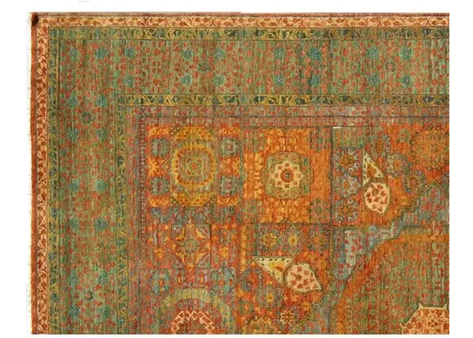 Tabriz Wool Rug - Green/Rust - Exquisite Rugs - Handcrafted - Beige - Beige