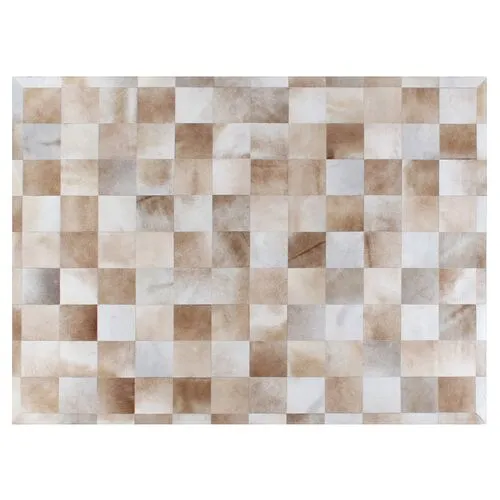 Stitched Blocks Hide - Beige - Exquisite Rugs - Beige - 5'x8'