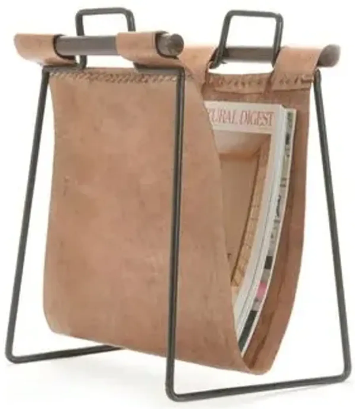 Iron & Leather Magazine Rack - Brown