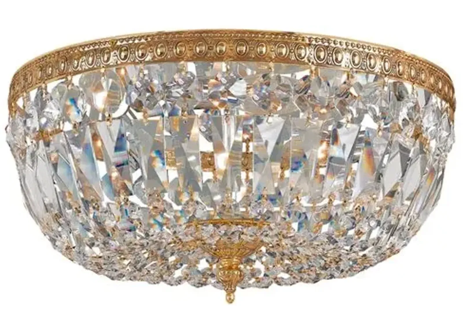 3-Light Hand Cut Crystal Flush Mount - Brass - Crystorama - Gold