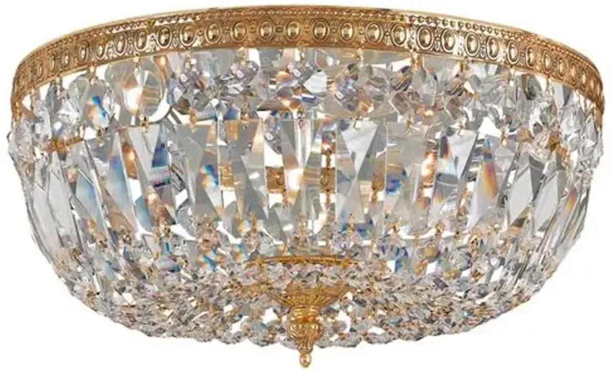 3-Light Hand Cut Crystal Flush Mount - Brass - Crystorama - Gold