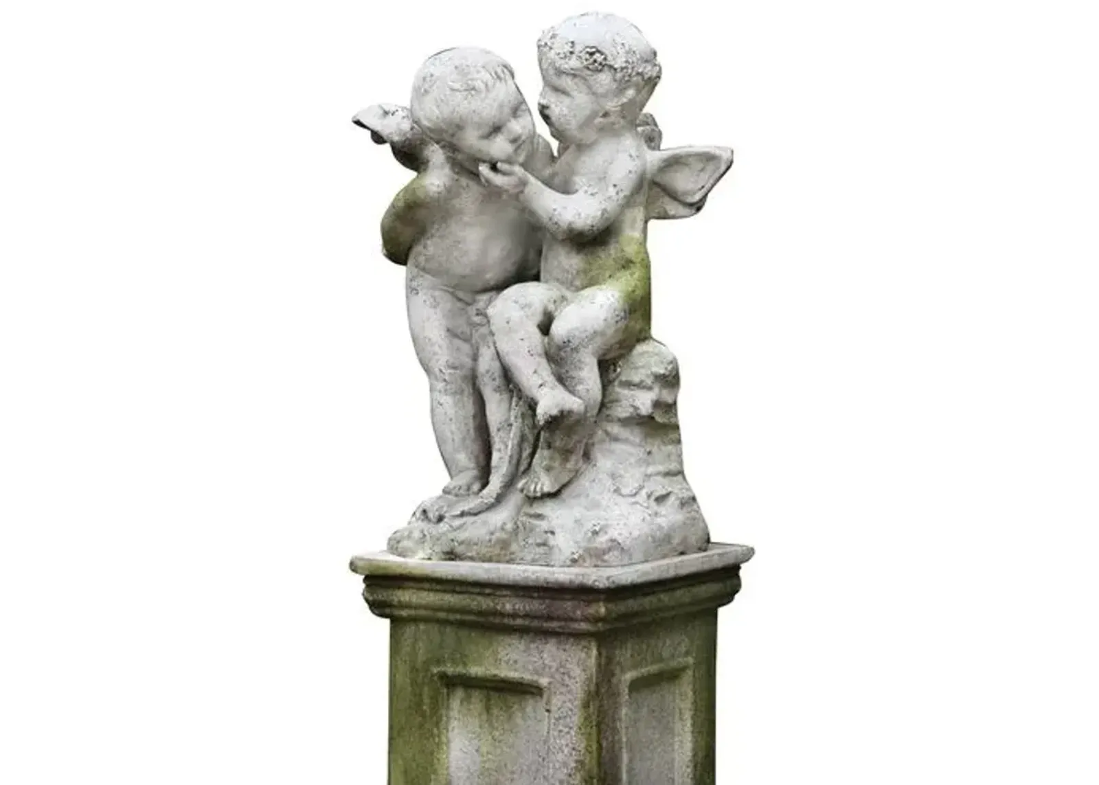 21" Two Cherubs Playing - White Moss - Gray