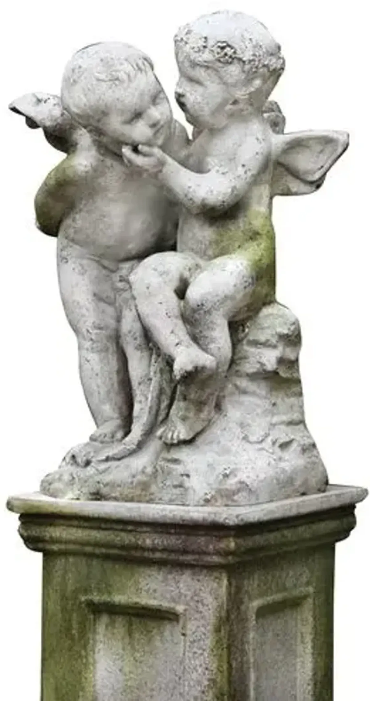 21" Two Cherubs Playing - White Moss - Gray