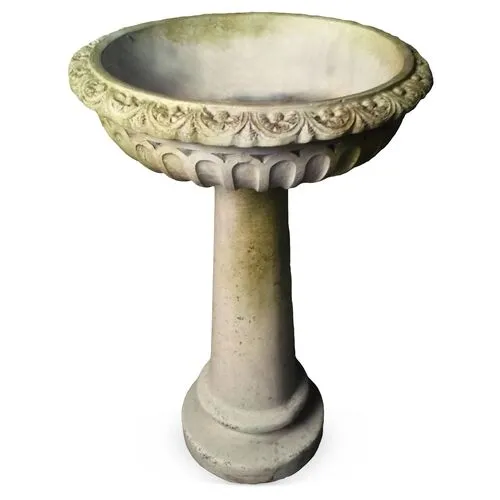 29" Trish Birdbath - White Moss - Beige