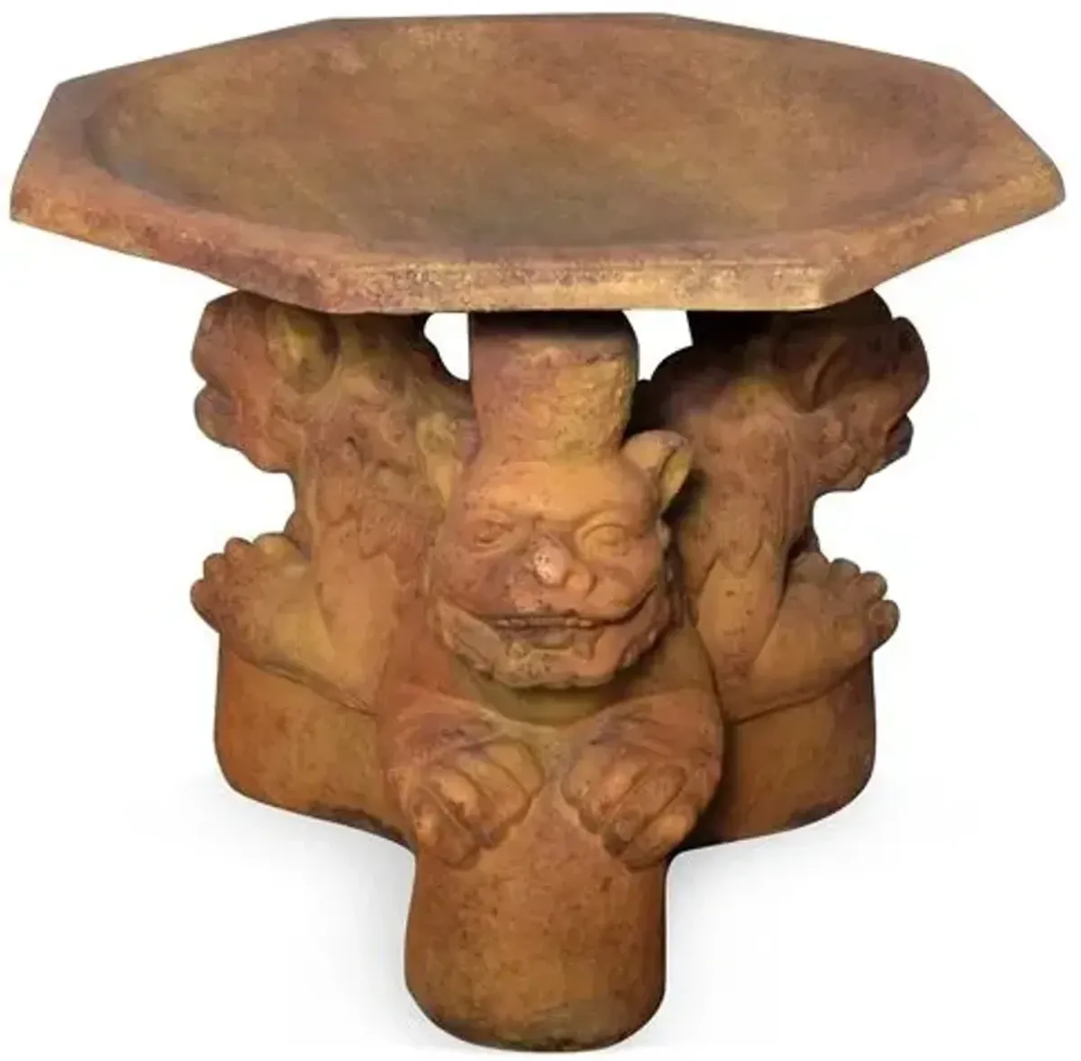 20" Three Foo Dogs Bird Bath - Sandstone - Brown