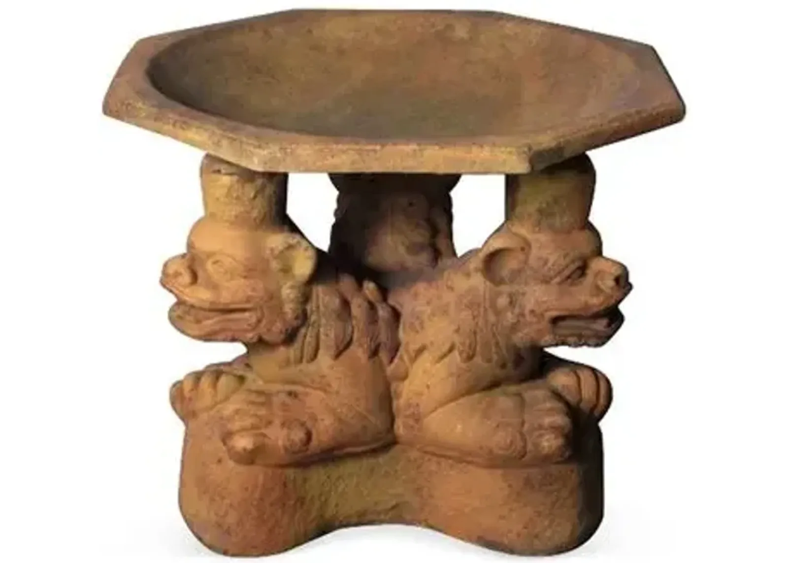 20" Three Foo Dogs Bird Bath - Sandstone - Brown