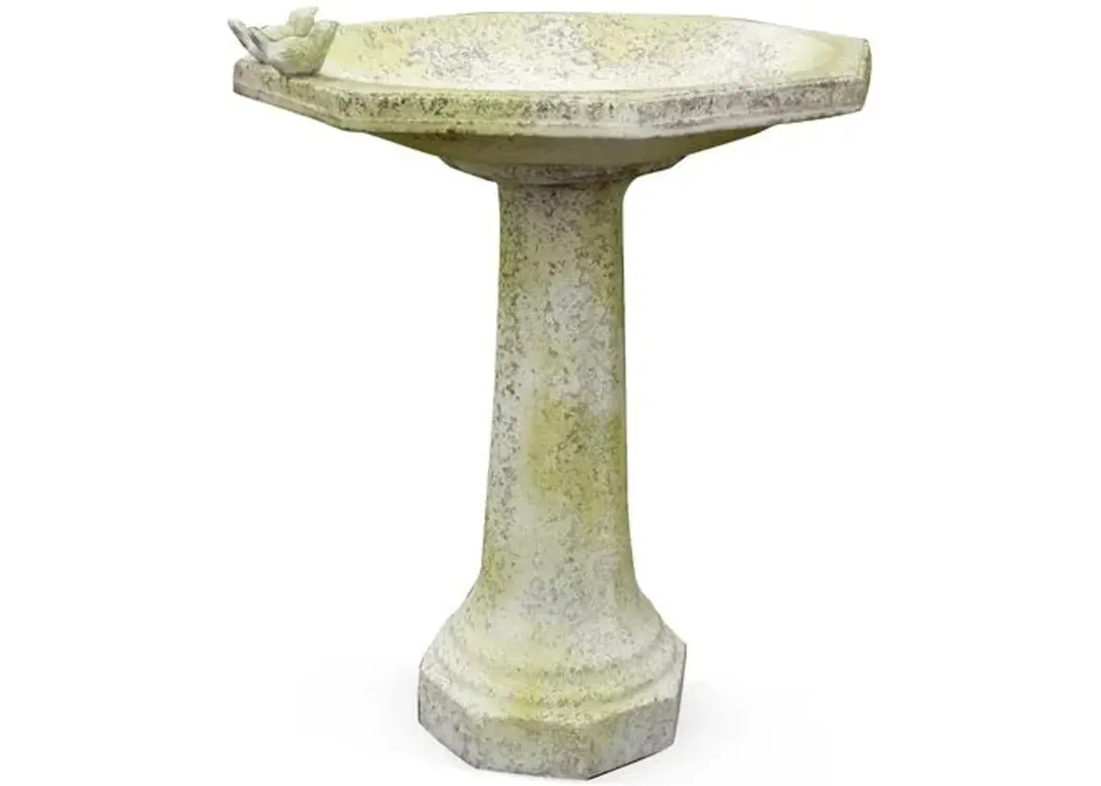 27" Eight-Sided Birdbath with Birds - Beige