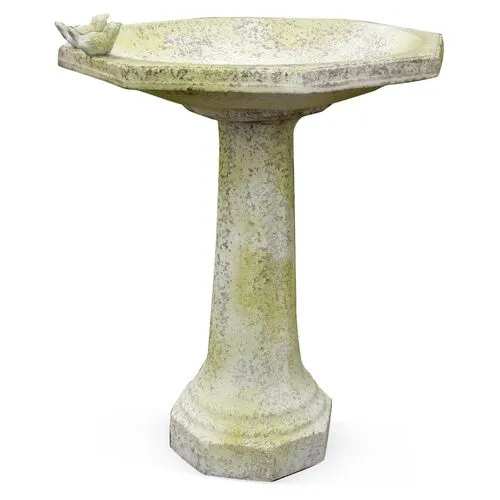 27" Eight-Sided Birdbath with Birds - Beige