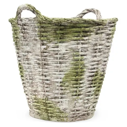 22" Round Outdoor Basket - White/Moss - Beige