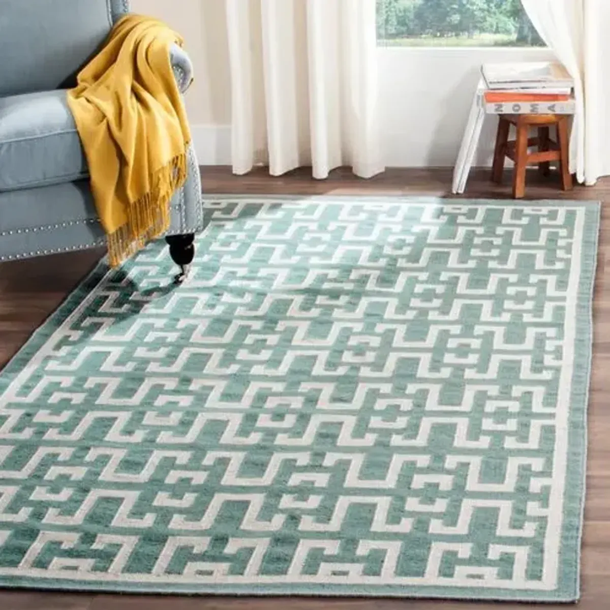 Ayn Dhurrie Rug - Seafoam/Ivory - Green - Green