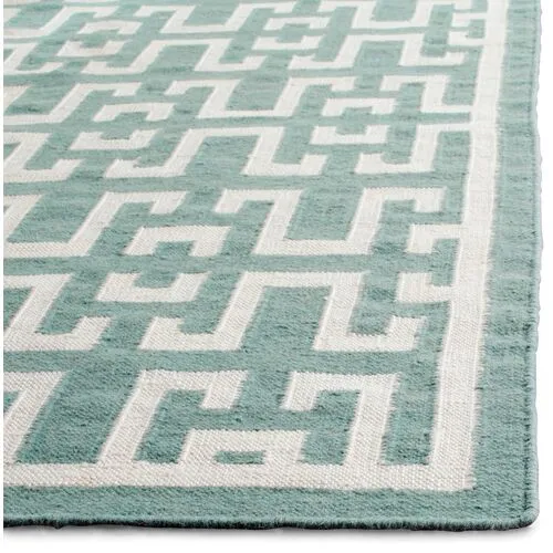 Ayn Dhurrie Rug - Seafoam/Ivory - Green - Green