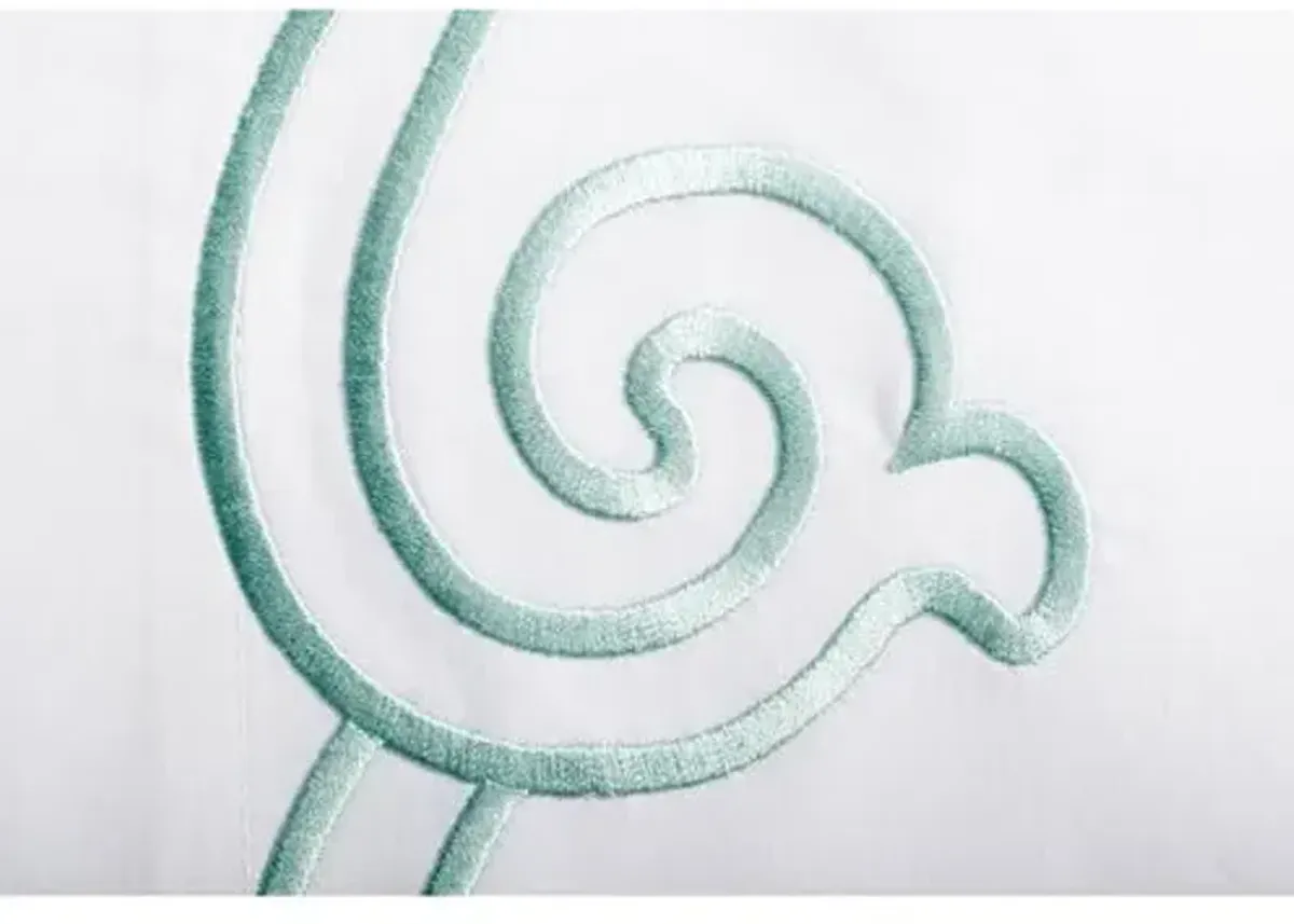 Serenity Embroidered Sheet Set - Hamburg House - White, 300 Thread Count, Egyptian Cotton Sateen, Soft and Luxurious