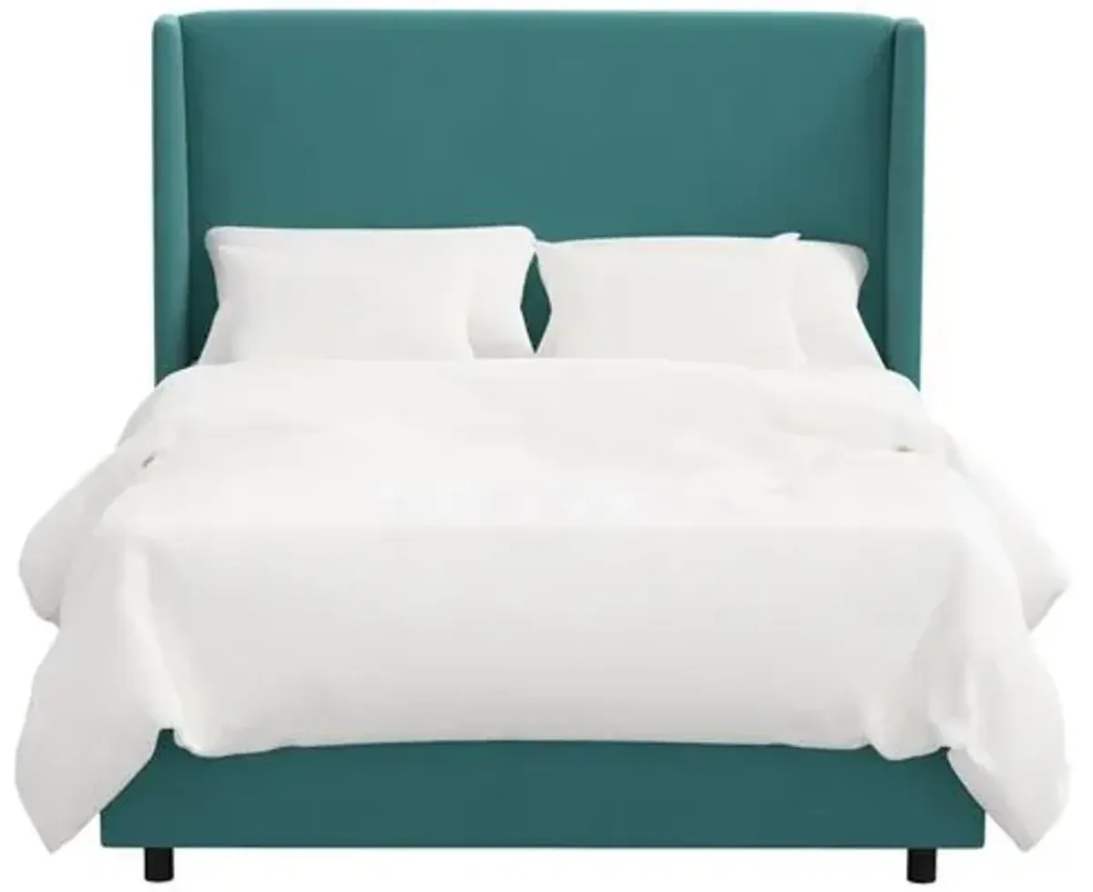 Kelly Velvet Wingback Bed - Handcrafted - Blue