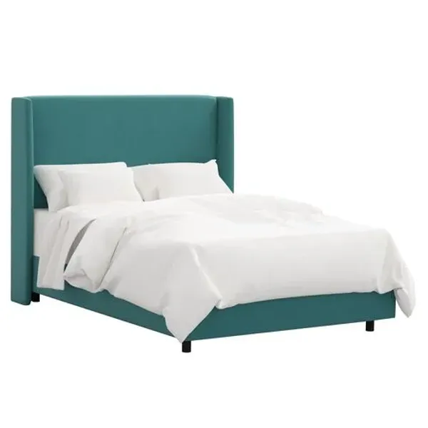 Kelly Velvet Wingback Bed - Handcrafted - Blue