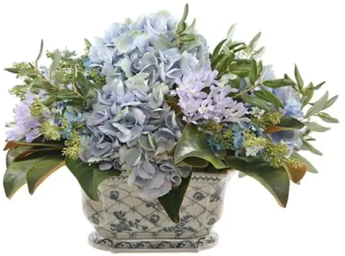 21" Hydrangea in Floral Planter - Faux - Handcrafted - Blue - 21" x 16" x 15"