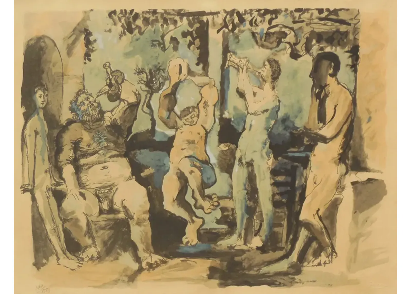 Bacchanal - 1950's Picasso Lithograph - McNaught Fine Art - Beige